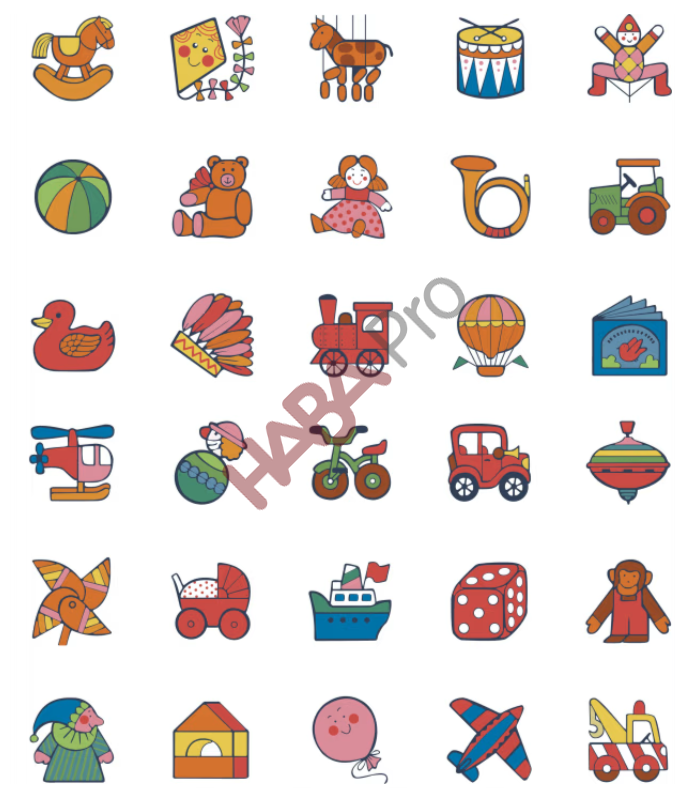 Samoprzylepne znaczki z papieru "Zabawki", 90 sztuk