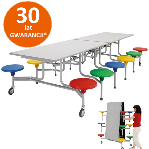 Stół do jadalni szkolny składany prostokątny dla 12 uczniów