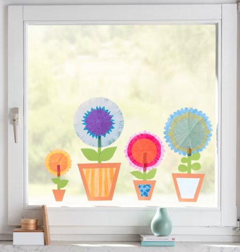 Zrób to sam - Obrazek na okno - doniczki z kwiatami