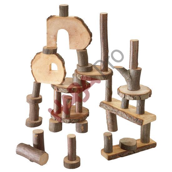 Klocki drewniane naturalne, 35 sztuk
