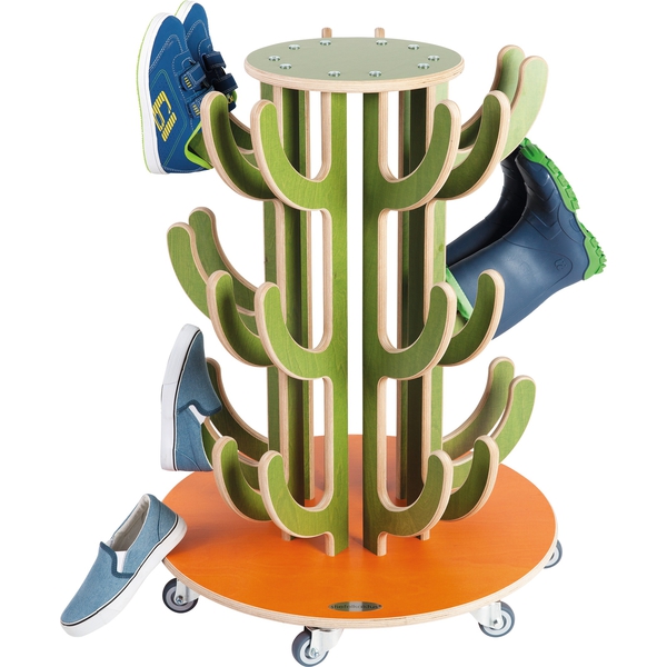 Mobilny stojak na buty / kalosze kaktus  - drewniany na 15 par butów